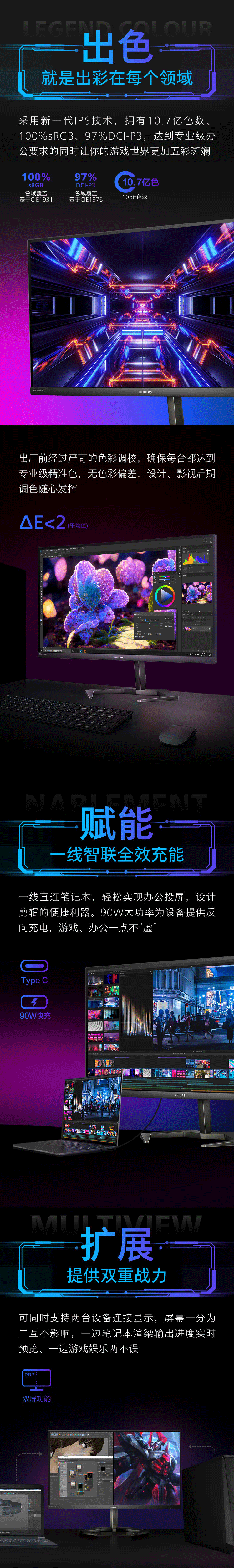 【PHILIPS27M1N5900】PHILIPS飞利浦27英寸-4K144Hz-IPS-1ms-HDR400-Type-C90w-100%sRGB-G-Sync-HDMI2_02.gif